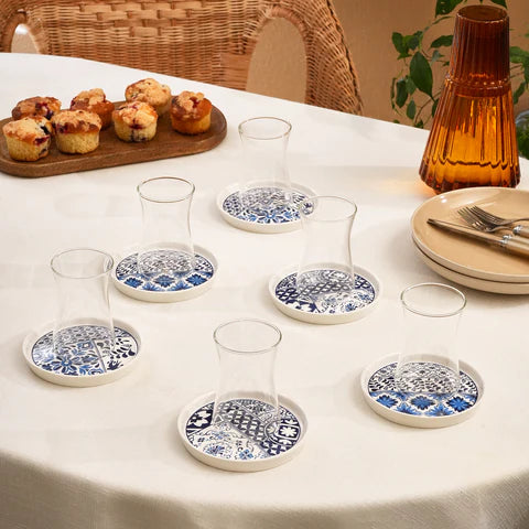 Karaca Portela 12-teiliges Türkisches Teeset aus Bone China für 6 Personen, 170 ml, Mehrfarbig