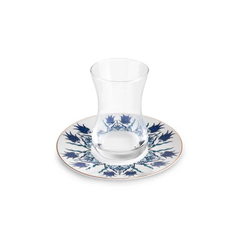 Karaca Iznik 12-teiliges Türkisches Teeset aus Bone China für 6 Personen, 130 ml, Blau