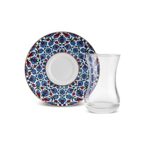 Karaca Emirgan 12-teiliges Türkisches Teeset aus Bone China für 6 Personen, 130 ml, Mehrfarbig