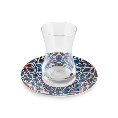 Karaca Emirgan 12-teiliges Türkisches Teeset aus Bone China für 6 Personen, 130 ml, Mehrfarbig