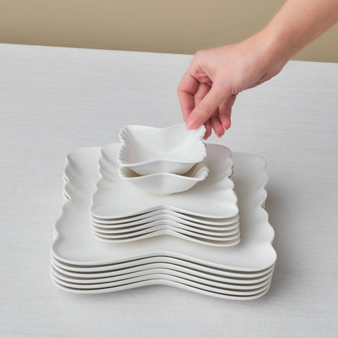 Karaca Stream Bone China Pieris 34-Piece Serveware Set for 6 People, White