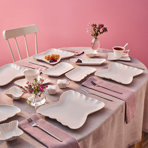 Karaca Stream Bone China Pieris 34-Piece Serveware Set for 6 People, White