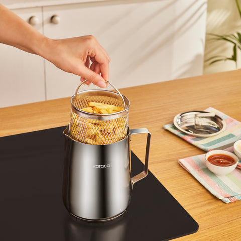 Karaca Minifry Fritteuse aus Edelstahl, 2 l, Silber