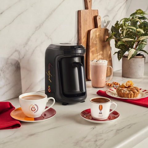 Karaca x Galatasaray Licensed Hatır Hüps Turkish Coffee Machine with Milk Function and Club Anthem