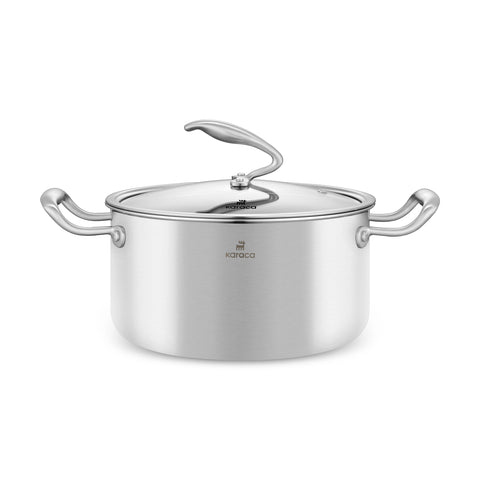 Karaca 5Ply PowerSteel 316+ Edelstahl-Induktions-Schmortopf mit Deckel, 28 cm, Silber