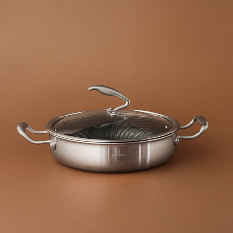 Karaca 5Ply PowerSteel 316+ Edelstahl-Induktions-Schmortopf mit Deckel, 28 cm, Silber