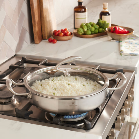 Karaca 5Ply PowerSteel 316+ Edelstahl-Induktions-Schmortopf mit Deckel, 28 cm, Silber