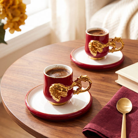 Karaca x Galatasaray Licensed 2-Person Turkish Coffee Cup Set, 90ML

