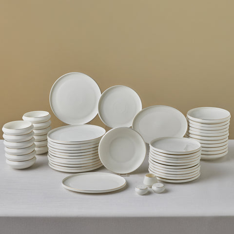 Karaca Stream Bone Aris 53-Piece Dinnerware Set for 12 People, Gold