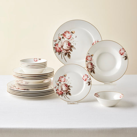 Karaca Bone China Rosie 24 Parça 6 Kişilik Yemek Takımı, Çok Renkli