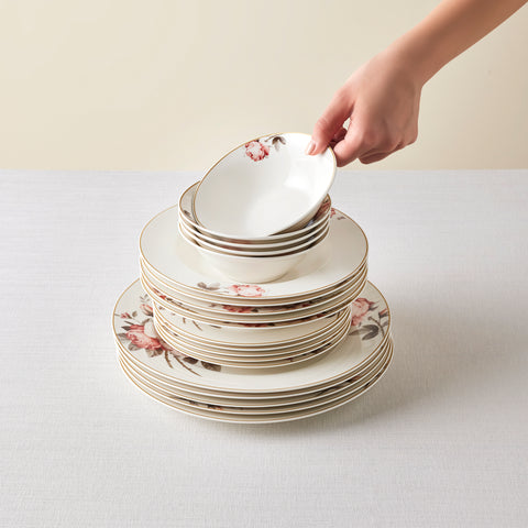 Karaca Bone China Rosie 24 Parça 6 Kişilik Yemek Takımı, Çok Renkli