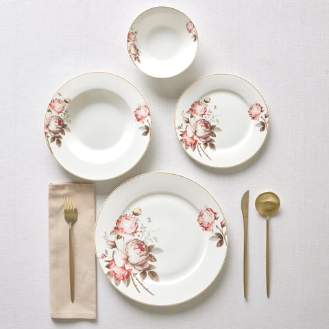 Karaca Bone China Rosie 24-teiliges Tafelservice für 6 Personen, Mehrfarbig