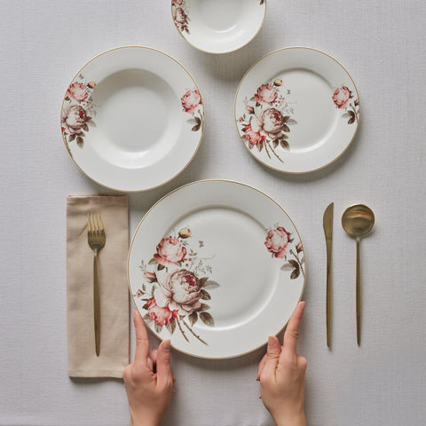 Karaca Bone China Rosie 24-teiliges Tafelservice für 6 Personen, Mehrfarbig