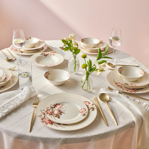 Karaca Bone China Rosie 24-teiliges Tafelservice für 6 Personen, Mehrfarbig