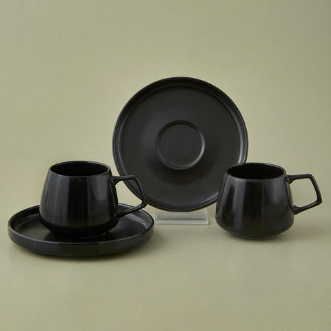 Karaca Streamline Saturn 4-Piece 2-Person Coffee Cup Set, Matte Black