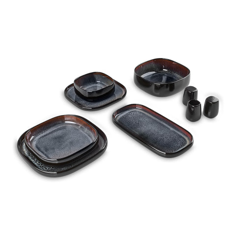 Karaca Earth Collection Galactic Shiny Black 55-Piece 12-Person Dinnerware Set