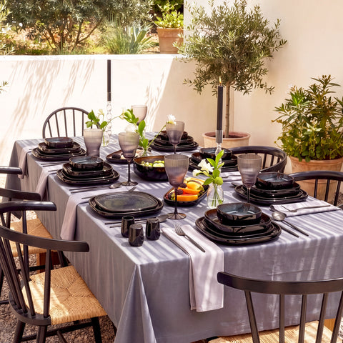 Karaca Earth Collection Galactic Shiny Black 55-Piece 12-Person Dinnerware Set
