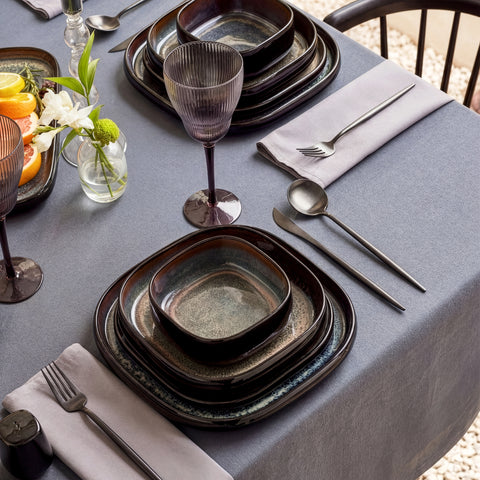 Karaca Earth Collection Galactic Shiny Black 55-Piece 12-Person Dinnerware Set