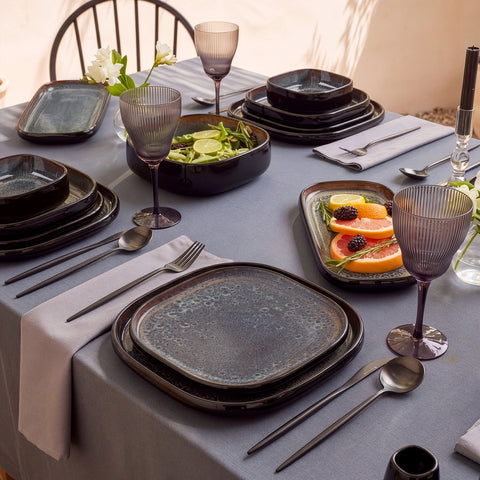 Karaca Earth Collection Galactic Shiny Black 55-Piece 12-Person Dinnerware Set