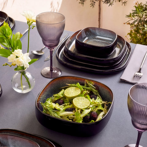 Karaca Earth Collection Galactic Shiny Black 55-Piece 12-Person Dinnerware Set