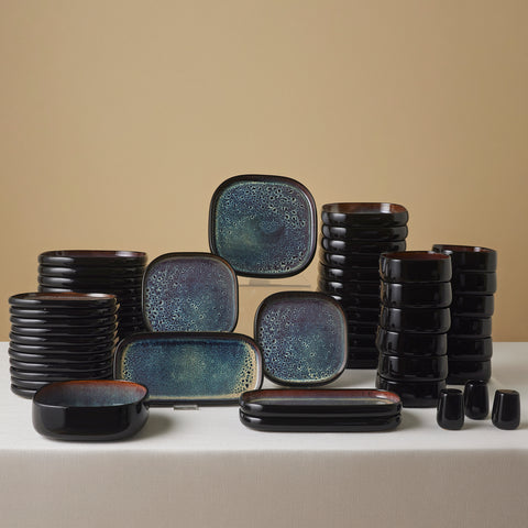 Karaca Earth Collection Galactic Shiny Black 55-Piece 12-Person Dinnerware Set