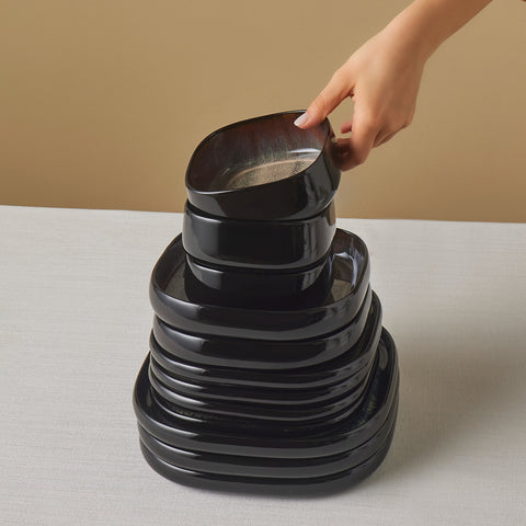 Karaca Earth Collection Galactic Shiny Black 55-Piece 12-Person Dinnerware Set