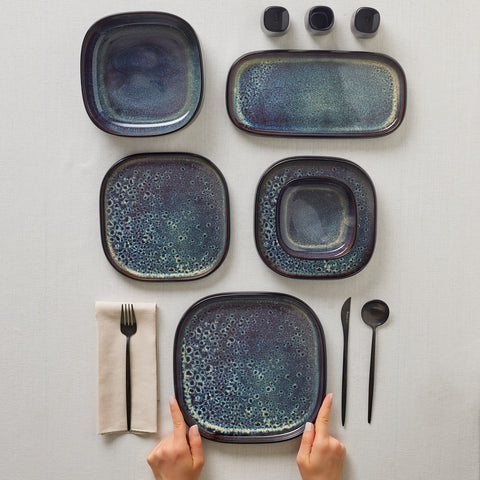 Karaca Earth Collection Galactic Shiny Black 55-Piece 12-Person Dinnerware Set