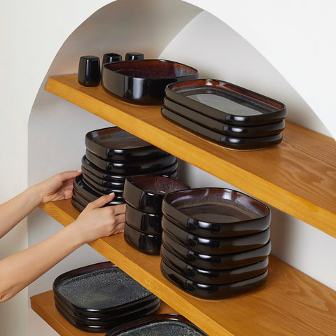 Karaca Earth Collection Galactic Shiny Black 55-Piece 12-Person Dinnerware Set