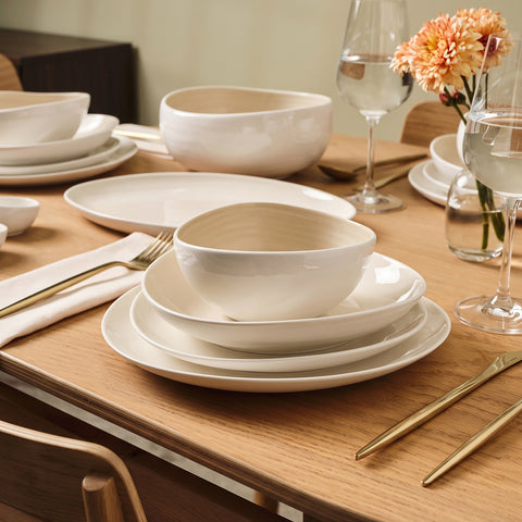 Karaca Earth Collection Rise 55-teiliges 12-Personen-Tafelservice Plus Creme