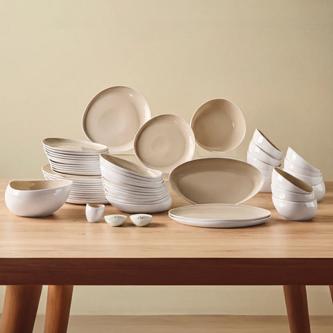 Karaca Earth Collection Rise 55-Piece 12-Person Dinnerware Set Plus Cream