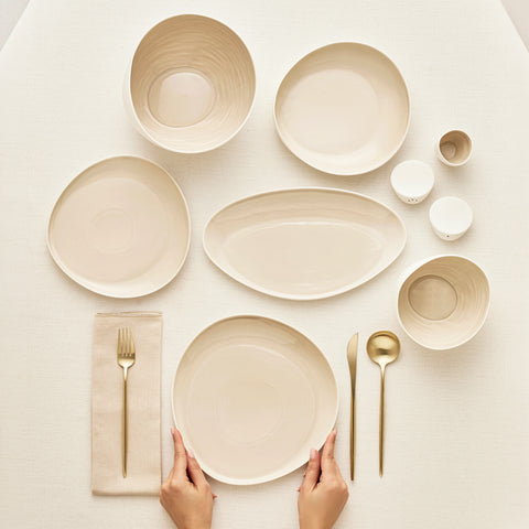 Karaca Earth Collection Rise 55-Piece 12-Person Dinnerware Set Plus Cream