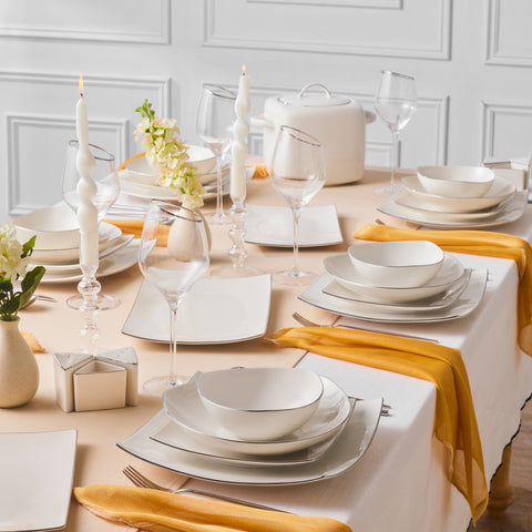Karaca Square Bone Lucia 60-teiliges Tafelservice für 12 Personen – Gold