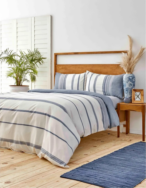 Karaca Home Dobby Woven 100 % Baumwoll-Bettwäsche-Set, Doppelbett, Weiß-Indigo