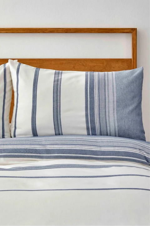 Karaca Home Dobby Woven 100 % Baumwoll-Bettwäsche-Set, Doppelbett, Weiß-Indigo