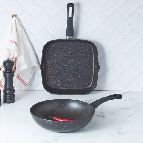 Karaca Biogranit Blackgold Wok- und Grillpfannen-Set