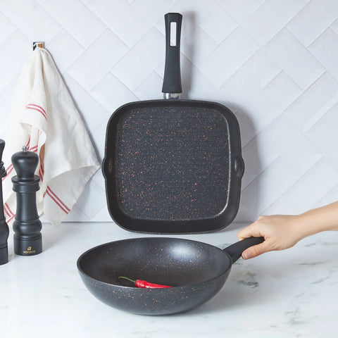 Karaca Biogranit Blackgold Wok- und Grillpfannen-Set