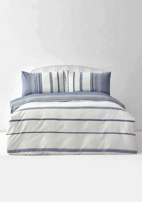 Karaca Home Dobby Woven 100 % Baumwoll-Bettwäsche-Set, Doppelbett, Weiß-Indigo