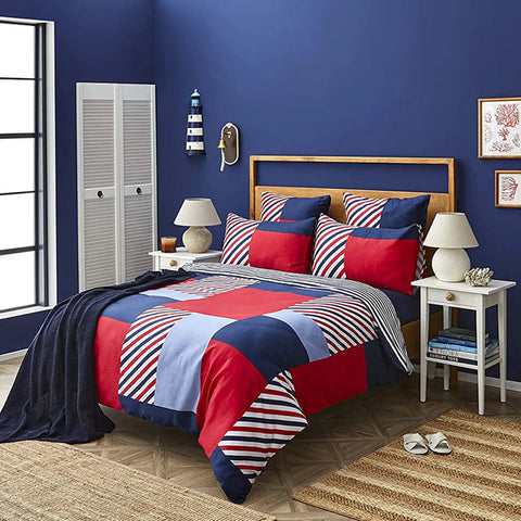 Nautica Home Morris 100% Cotton Duvet Cover Set, 155 × 220 cm, Navy Blue Multi