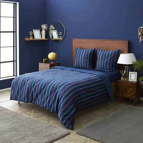 Nautica Home Ray 100% Cotton Duvet Cover Set, 200 × 200 cm,  Navy Blue Multi