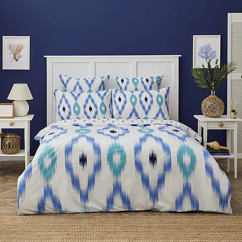 Nautica Home Ikat Bettbezug-Set aus 100 % Baumwolle, 155 × 220 cm, Weiß-Blau