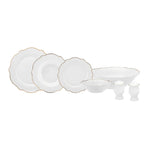 Karaca Daisy Gold Wave Shape 27-Piece Dinnerware Set for 6 with Serving Bowl, Porcelain