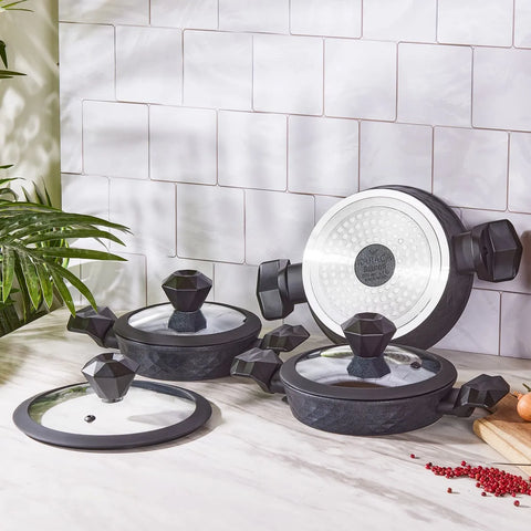 Karaca Bio Diamond 6 Teiliges Set Mit Seichten Bratpfannen Auf Induktionsbasis Mit Antibakteriellen Griffen