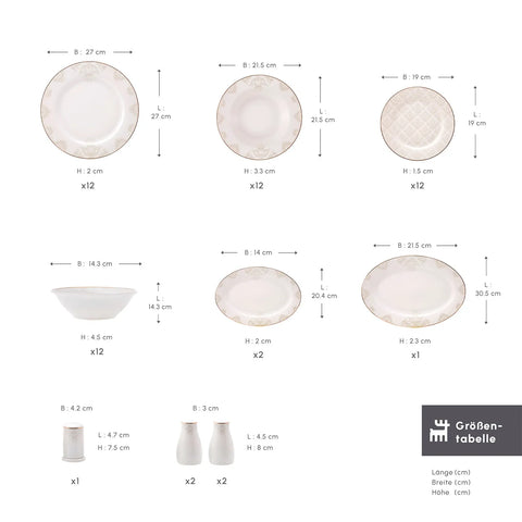 Karaca Siena 56 Teilig 12 Personen New Generation Bone Gold Geschirrset