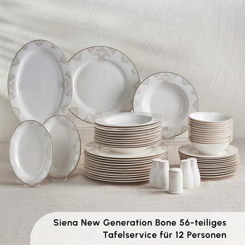 Karaca Siena 56 Teilig 12 Personen New Generation Bone Gold Geschirrset