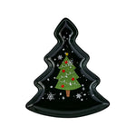 Karaca New Year Porcelain Gold Trim Christmas Tree Decorative Plate, 21 cm, Black Green