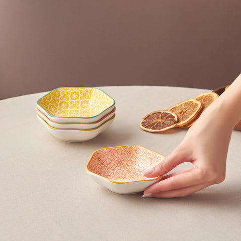Karaca Floral Snack Schale, Gelb, Hexagon, 10 cm