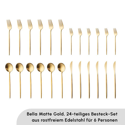 Karaca Bella V2 24-teiliges Besteckset für 6 Personen – Matte Gold