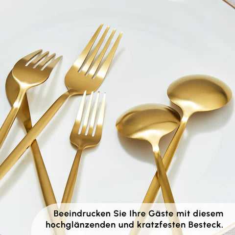 Karaca Bella V2 24-teiliges Besteckset für 6 Personen – Matte Gold