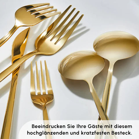 Karaca Bella Shiny Gold V2 Besteck Set für 6 Personen, 24 Teilig
