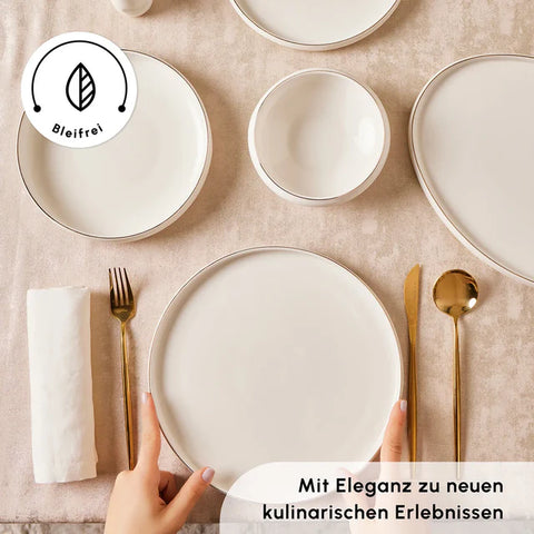 Karaca Stream Bone New Saturn 53-teiliges Tafelservice für 12 Personen – Gold
